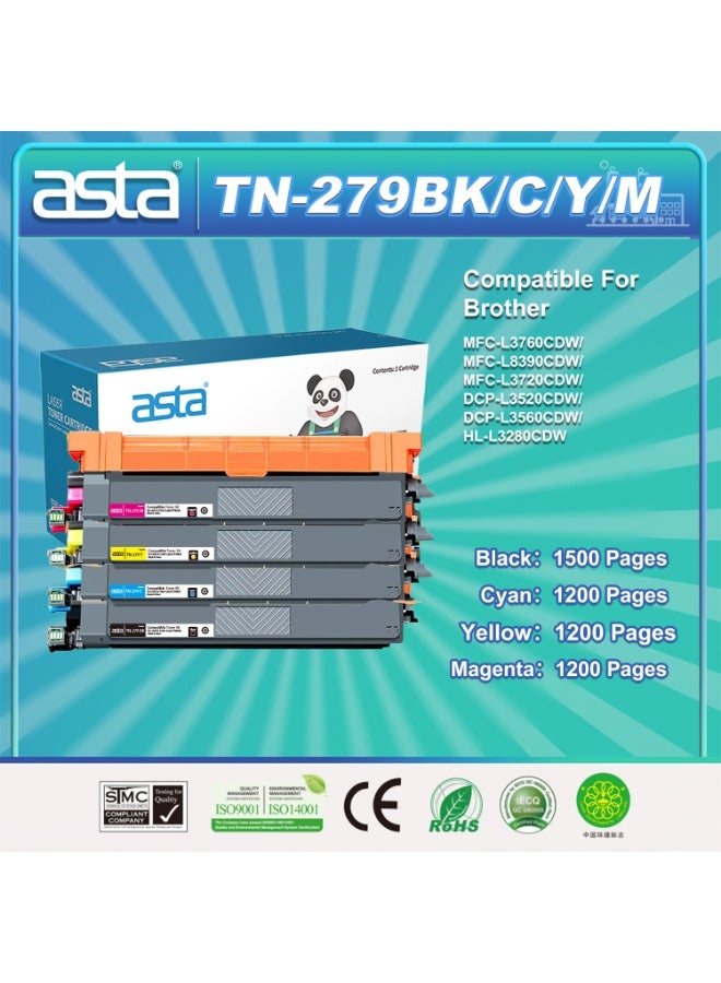 ASTA TN-279 With Updated Chip Full Set Of Colorful Toner Cartridge Compatible For Brother MFC-L3760CDW MFC-L8390CDW MFC-L3720CDW DCP-L3520CDW DCP-L3560CDW HL-L3280CDW Printer Premium Office Consumable Clear Print No Powder Leakage Paper Jam Suitable For Hospitals School Wide Range Places - Image 1