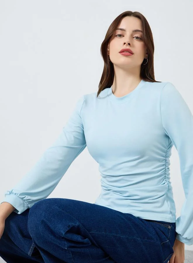 Styli Plain T-shirt with pleated detailing