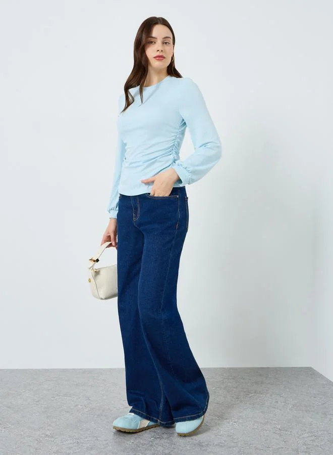 Styli Plain T-shirt with pleated detailing