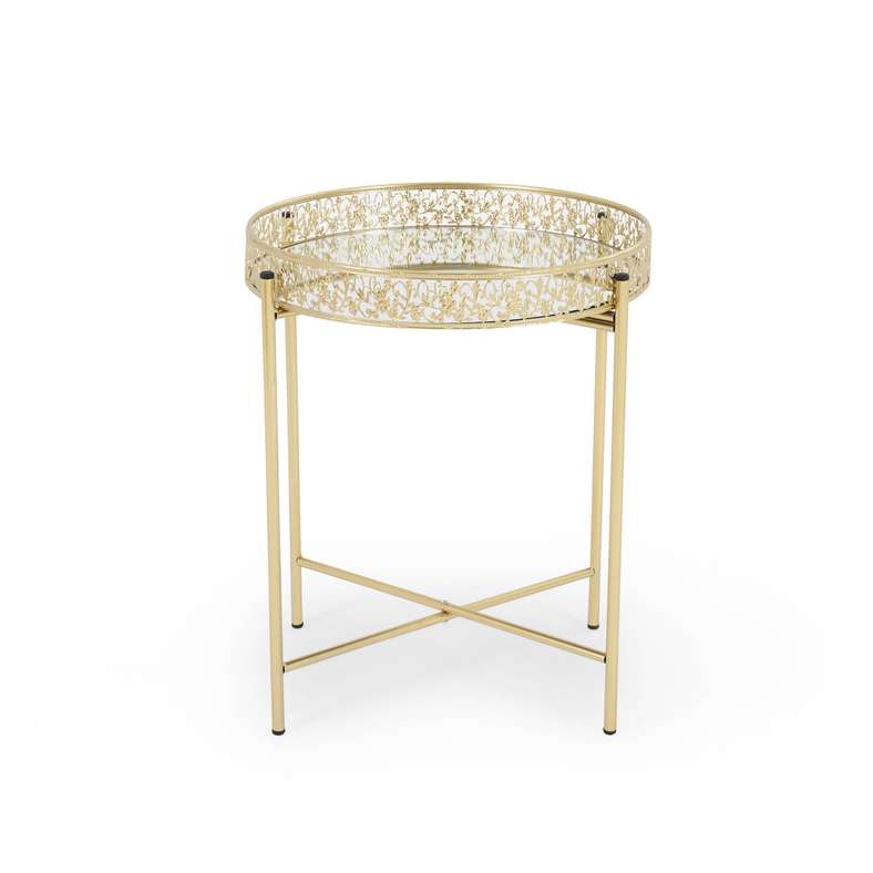 Pan Home Gold Metal Decor Stand with Tray for Home