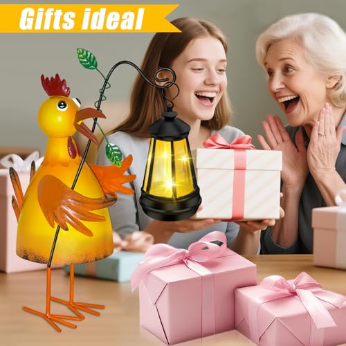 ostritec Solar Garden Decor Outdoor Statue, Metal Chicken with Solar Lantern for Outdoor, Yard, Patio Decor, Unique Birthday Gifts for Women Mom Grandma Cute Housewarming Gifts - Image 5