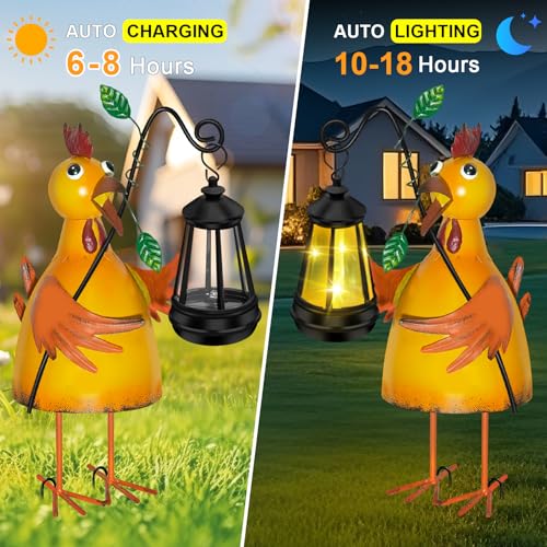 ostritec Solar Garden Decor Outdoor Statue, Metal Chicken with Solar Lantern for Outdoor, Yard, Patio Decor, Unique Birthday Gifts for Women Mom Grandma Cute Housewarming Gifts - Image 2