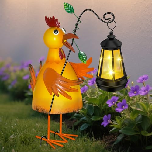 ostritec Solar Garden Decor Outdoor Statue, Metal Chicken with Solar Lantern for Outdoor, Yard, Patio Decor, Unique Birthday Gifts for Women Mom Grandma Cute Housewarming Gifts - Image 1