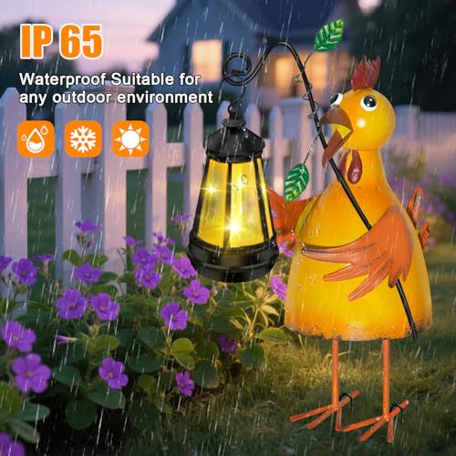 ostritec Solar Garden Decor Outdoor Statue, Metal Chicken with Solar Lantern for Outdoor, Yard, Patio Decor, Unique Birthday Gifts for Women Mom Grandma Cute Housewarming Gifts - Image 3