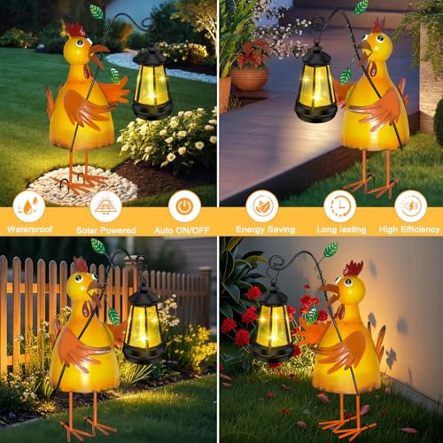 ostritec Solar Garden Decor Outdoor Statue, Metal Chicken with Solar Lantern for Outdoor, Yard, Patio Decor, Unique Birthday Gifts for Women Mom Grandma Cute Housewarming Gifts - Image 4