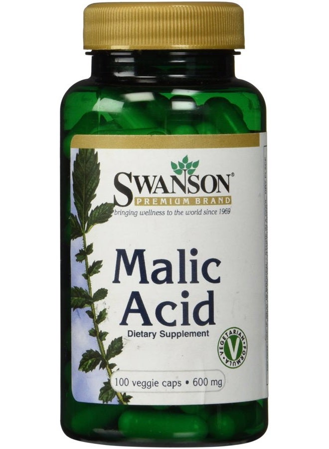 Malic Acid - Natural Supplement Promoting Cellular Energy Production - Supplement Formula to Help Nourish '&' Energizes Muscles - (100 Veggie Capsules, 600mg Each)