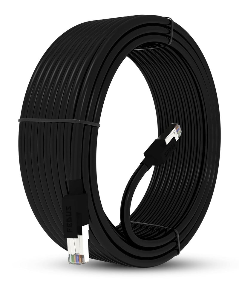 FEDUS كابل FEDUS Cat6 خارجي ثقيل التحمل مقاوم للعوامل الجوية، مقاوم للأشعة فوق البنفسجية 10000 ميجابت في الثانية، كابل إيثرنت مناسب للدفن المباشر، كابل LAN، كابل إنترنت شبكة أسود 1 متر - Image 1