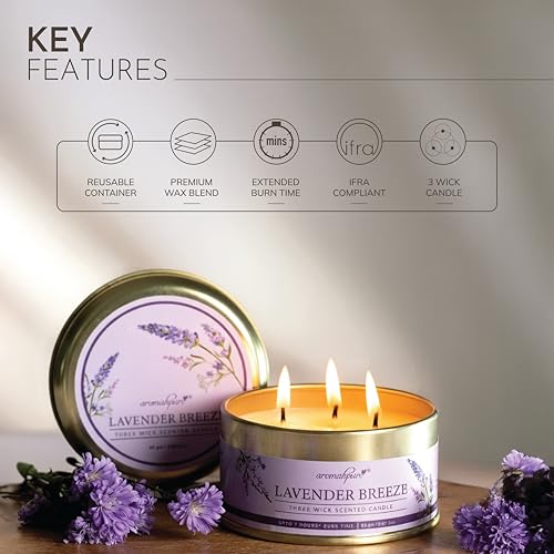 Aromahpure Lavender 3 Wick Candle in Container with Lid Pack of 3 | 85g Each | Burn Time 7 Hours Each | Scented Candle | Relaxing Aromatherapy Candles for Home Décor, Gifting, Bedroom & Spa - Image 4