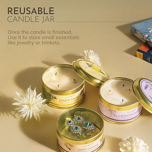 Aromahpure Lavender 3 Wick Candle in Container with Lid Pack of 3 | 85g Each | Burn Time 7 Hours Each | Scented Candle | Relaxing Aromatherapy Candles for Home Décor, Gifting, Bedroom & Spa - Image 5