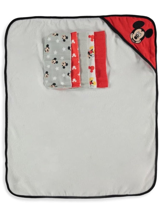 Cudlie Disney Baby Mickey Mouse Happy Face Print (Hooded Towel with 5 Piece Washcloth Set) - Image 2