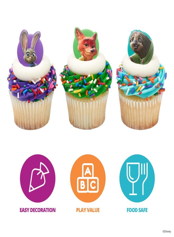 DecoPac Disney's Zootopia Rings, Cupcake Decorations Featuring Judy Hopps, Nick Wilde & Flash Slothmore - 24 Pack - Image 2