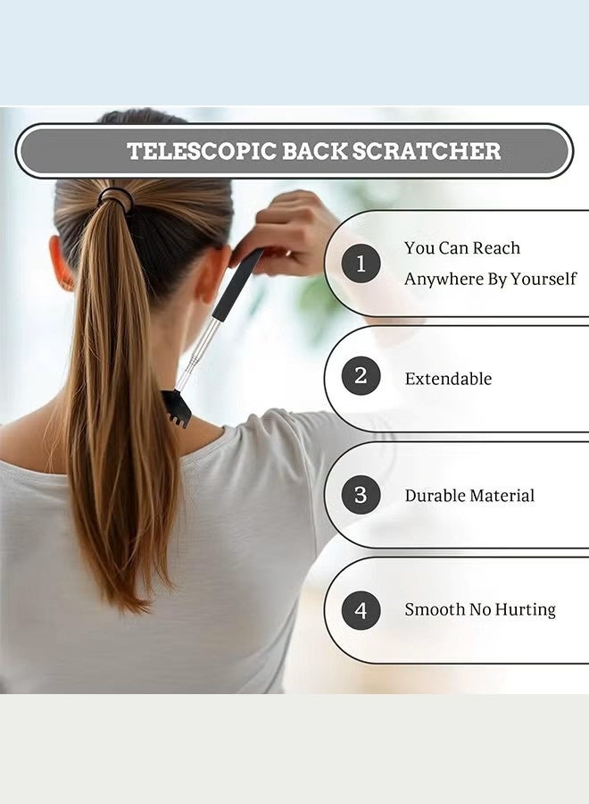 2 Pcs Portable extendable Back Scratcher Stainless Steel telescoping Back scratchers for Adults Tickle Teaser Wand for Cat（black） - Image 4