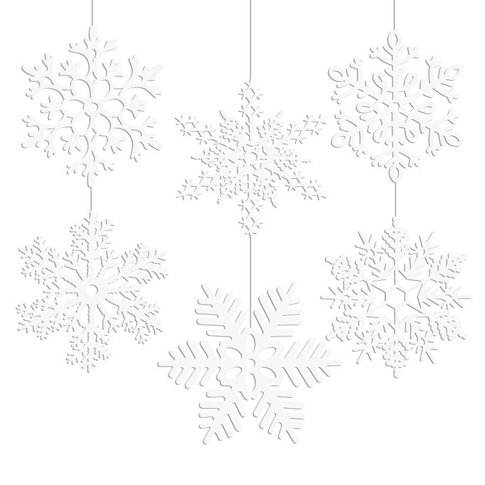 12 INCHES LARGE WHITE SNOWFLAKES ORNAMENTS 6 PACK BIG PLASTIC GLITTER SNOWFLAKE ORNAMENTS FOR CHRISTMAS TREE WINTER INDOOR OUTDOOR WINDOW GIANT CRAFT HANGING SNOWFLAKES DECORATIONS