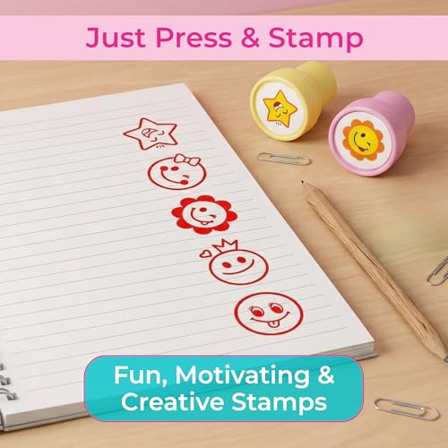 Oytra Rubber Stamps for Kids Set of 10 Stationery Self Inking Stamp for Smile Reward Appreciation Motivation Teachers Students Scrapbooking Art Craft Birthday Gift - Image 4