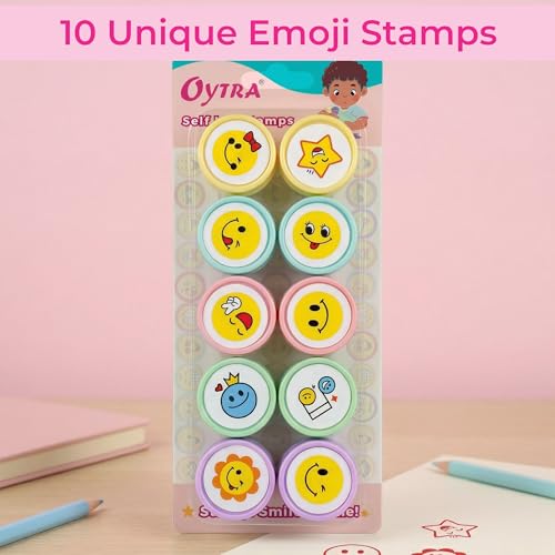 Oytra Rubber Stamps for Kids Set of 10 Stationery Self Inking Stamp for Smile Reward Appreciation Motivation Teachers Students Scrapbooking Art Craft Birthday Gift - Image 2