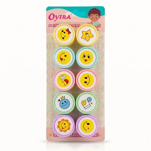 Oytra Rubber Stamps for Kids Set of 10 Stationery Self Inking Stamp for Smile Reward Appreciation Motivation Teachers Students Scrapbooking Art Craft Birthday Gift - Image 1