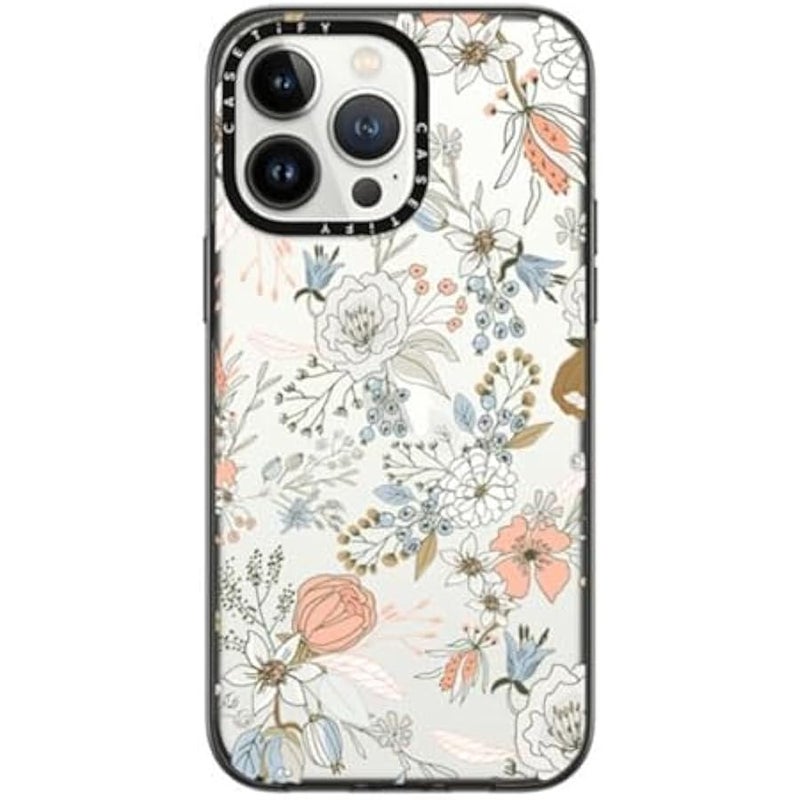 Casetify Compact iPhone 14 Pro Max Case 【4 ft. 2X Military Grade Drop Protection/Slim/Lightweight】 - Abstract Modern Coral White Pastel - Clear Black - Image 1