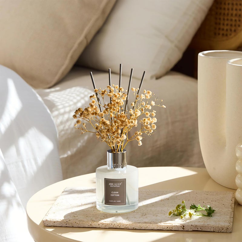 Airkeep Reed Diffuser Set,3.38 fl oz (100 ml) - Clean Cotton Oil Diffusers with 8 Reed Sticks, Home Fragrance Reed Diffuser for Bathroom Shelf Decor - Image 3