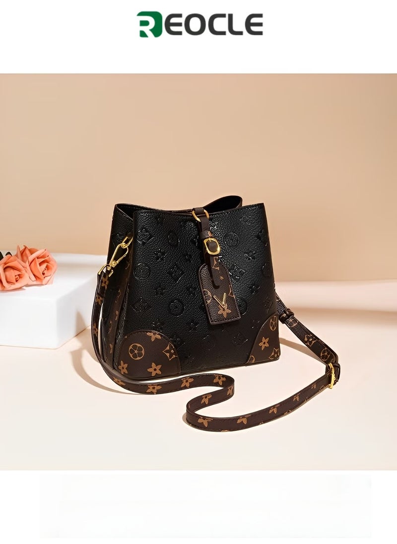 REOCLE Women's Tote Bag Crossbody Shoulder Bag with Retro Classic Print and Adjustable Strap Bucket Bag Handbag for Dating & Working & Shopping - Image 1