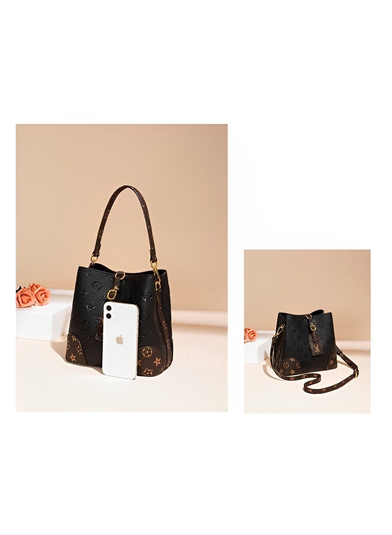 REOCLE Women's Tote Bag Crossbody Shoulder Bag with Retro Classic Print and Adjustable Strap Bucket Bag Handbag for Dating & Working & Shopping - Image 4