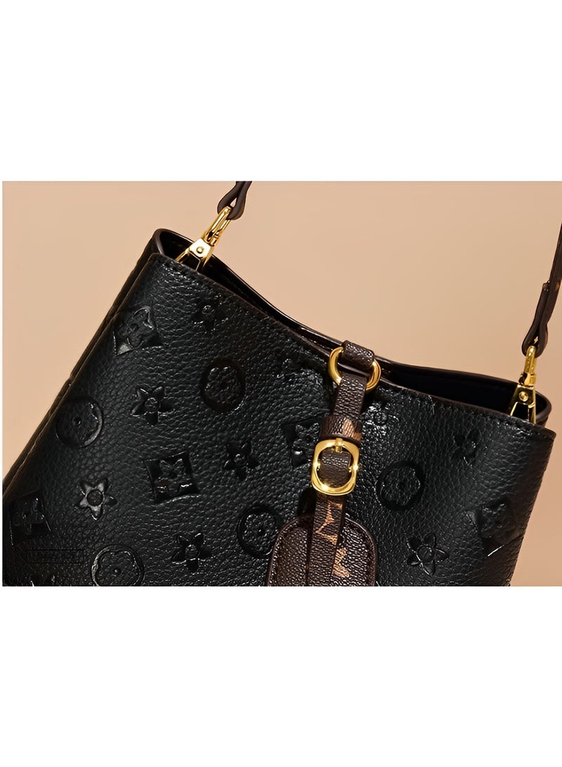 REOCLE Women's Tote Bag Crossbody Shoulder Bag with Retro Classic Print and Adjustable Strap Bucket Bag Handbag for Dating & Working & Shopping - Image 5