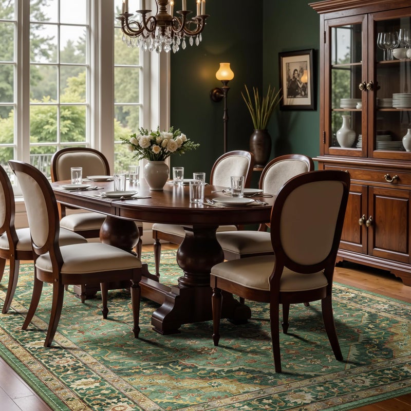 Deerly 6x9 Vintage Rugs for Dining Room, Washable Rugs Non Slip Large Area Rug for Living Room Bedroom Office, Floor Decoration Big Rug Mat Low-Pile Kid & Pet Friendly(Border Green) - Image 2