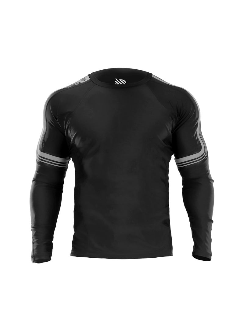 سنابول قميص واقي من الطفح الجلدي بأكمام طويلة من Sanabul Core لرياضة الجيو جيتسو ومصارعة MMA وBJ وGun Metal XL  - Image 2
