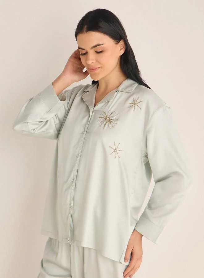 سبلاش فيڤ طقم بيجامة ساتان مزخرف