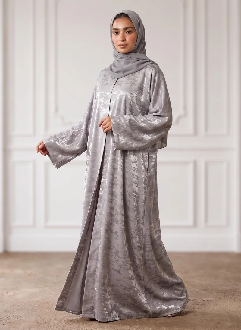 Nukhbaa Silver Mist Metallic Textured Satin Abaya-949