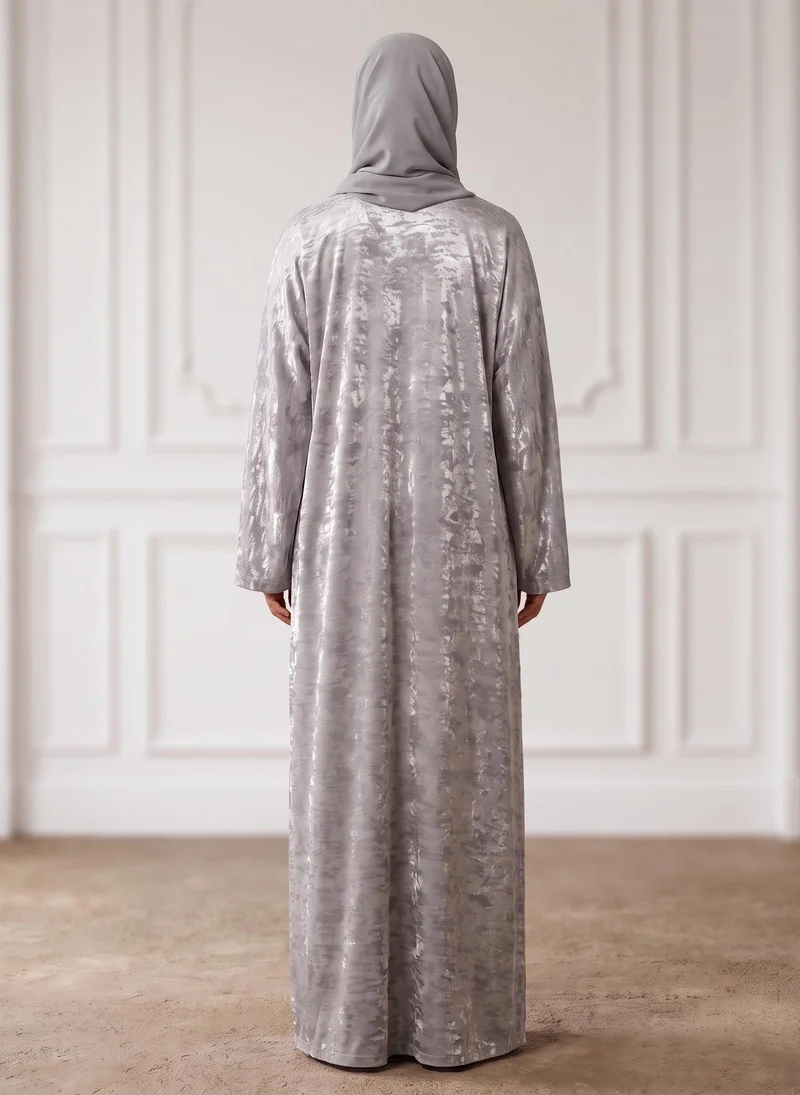 Nukhbaa  Silver Mist Metallic Textured Satin Abaya-949 for Women | Best Price UAE