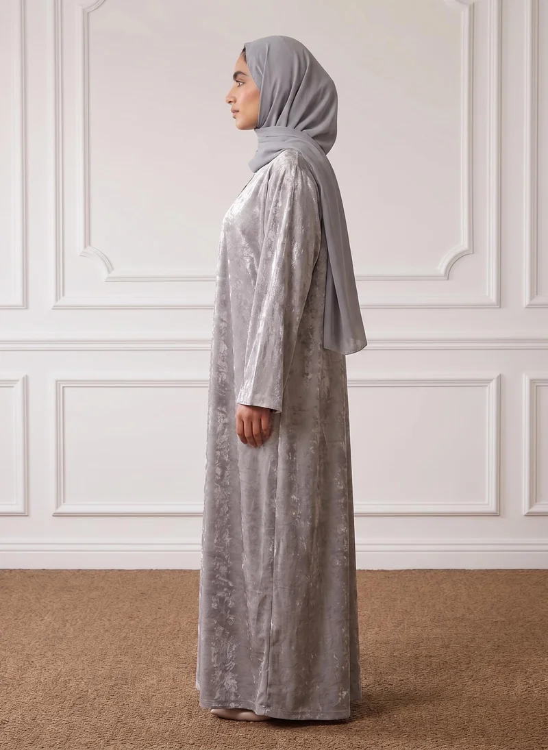 Nukhbaa  Silver Mist Metallic Textured Satin Abaya-949 for Women | Best Price UAE