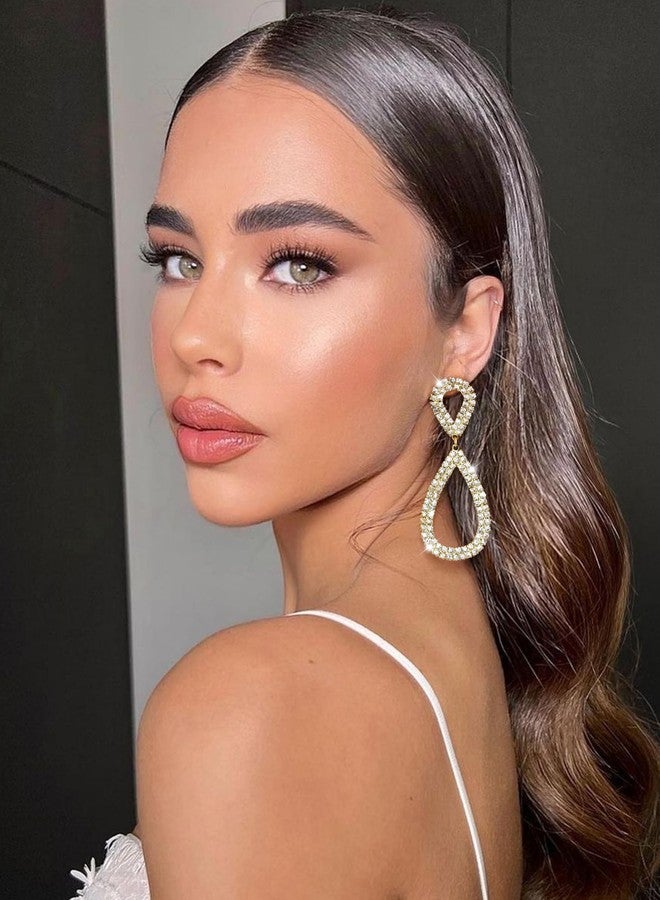 THUNARAZ Rhinestone Earrings Dangling for Women Sparkly Chandelier Earrings Dangle Tassel Teardrop Wedding Earring Statement Women Jewelry Gifts for Bridal Bridesmaid Gold - Image 3