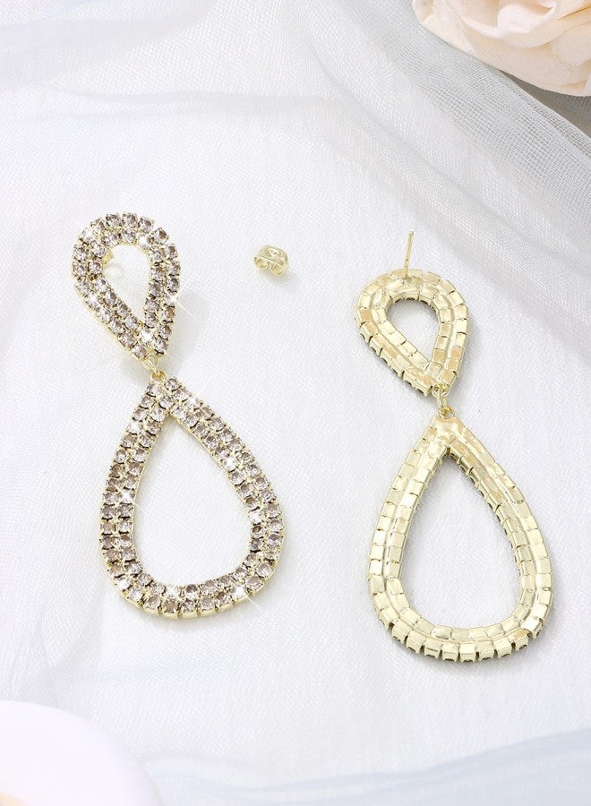 THUNARAZ Rhinestone Earrings Dangling for Women Sparkly Chandelier Earrings Dangle Tassel Teardrop Wedding Earring Statement Women Jewelry Gifts for Bridal Bridesmaid Gold - Image 5