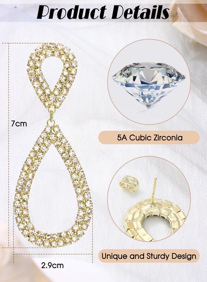 THUNARAZ Rhinestone Earrings Dangling for Women Sparkly Chandelier Earrings Dangle Tassel Teardrop Wedding Earring Statement Women Jewelry Gifts for Bridal Bridesmaid Gold - Image 2