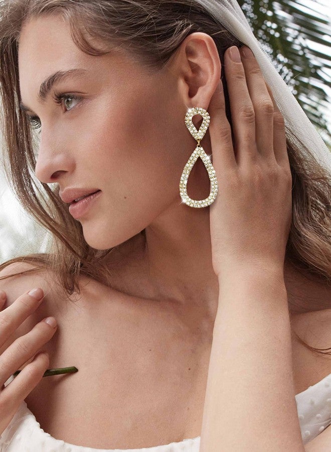 THUNARAZ Rhinestone Earrings Dangling for Women Sparkly Chandelier Earrings Dangle Tassel Teardrop Wedding Earring Statement Women Jewelry Gifts for Bridal Bridesmaid Gold - Image 4