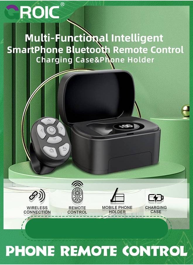 GROIC - Scrolling Ring Bluetooth Ring, 2 in 1 Remote Page Turner Clicker & Phone Stand for iPhone iPad Camera Wireless Remote Shutter Selfie Button - Image 1