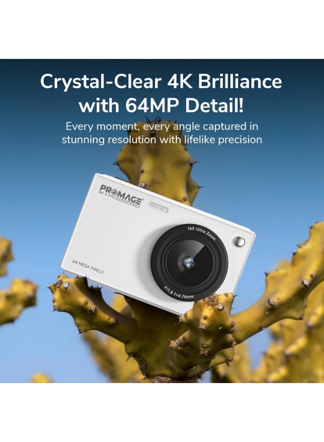 PROMAGE 4K Digital Camera, 64MP HD Vlogging Camera – 16X Digital Zoom, WiFi Digital Camera with 2.8-inch HD TFT Display (White) - Image 2