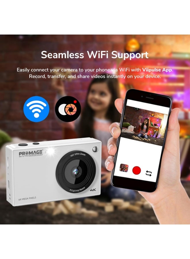 PROMAGE 4K Digital Camera, 64MP HD Vlogging Camera – 16X Digital Zoom, WiFi Digital Camera with 2.8-inch HD TFT Display (White) - Image 4