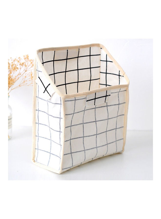 NIBEMINENT Household Wall-Hanging Bedside Basket Cotton Linen Storage Bag With Hook White/Black  - Image 3