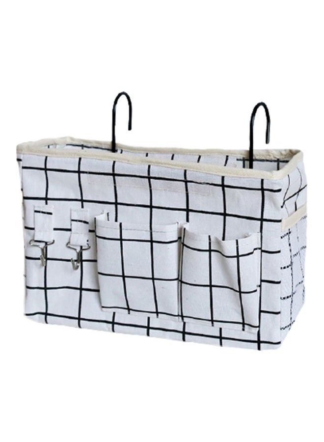 NIBEMINENT Household Wall-Hanging Bedside Basket Cotton Linen Storage Bag With Hook White/Black  - Image 1