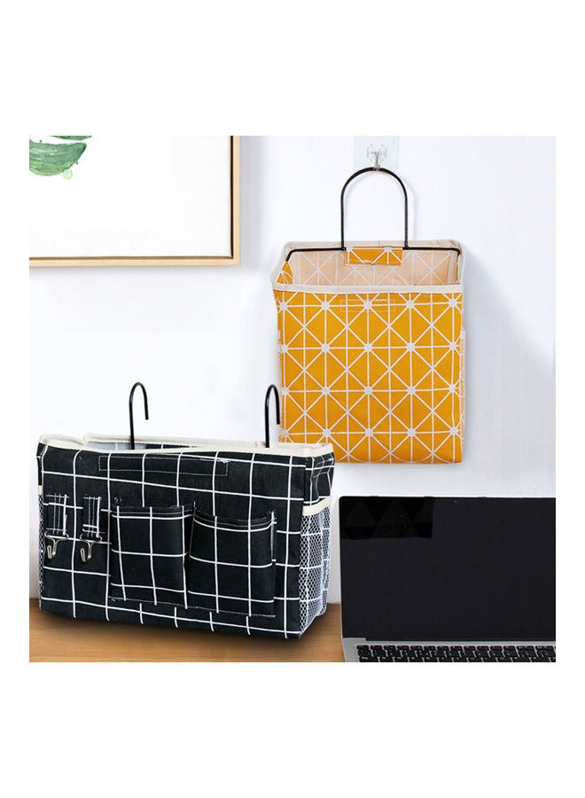 NIBEMINENT Household Wall-Hanging Bedside Basket Cotton Linen Storage Bag With Hook White/Black  - Image 2