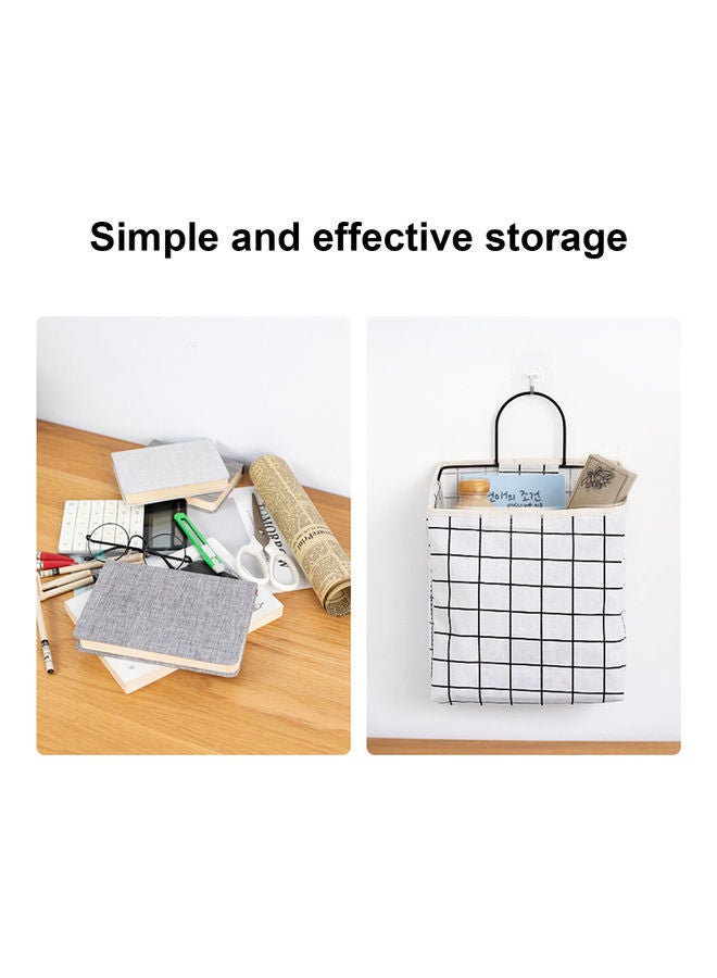 NIBEMINENT Household Wall-Hanging Bedside Basket Cotton Linen Storage Bag With Hook White/Black  - Image 5