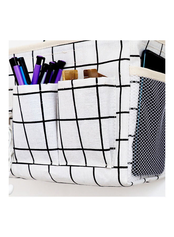 NIBEMINENT Household Wall-Hanging Bedside Basket Cotton Linen Storage Bag With Hook White/Black  - Image 4