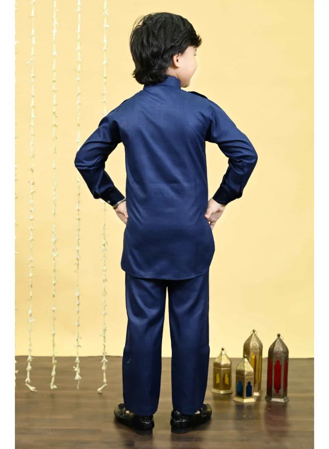 BT DEZINES Navy Blue Cotton Blend Kurta and Salwar Set for Boys