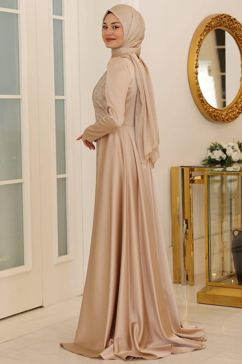 Esilanur Miray Hijab Evening Dress Gold  - Image 3