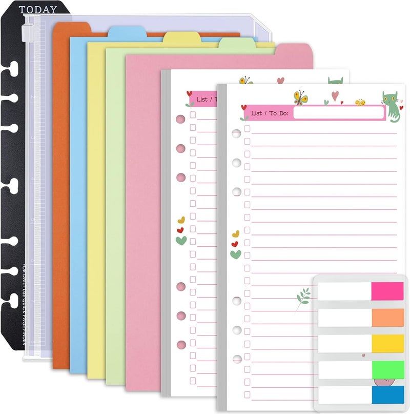 Rancco A6 Planner Inserts to Do List, 90 Pages Colorful 6-Ring Loose-leaf Planner Refills w/Binder Divider, Zipper Pouch, Ruler, Index Tab for Personal Journal, Filofax, Double-sided,Undated,6.9x3.7" - Image 1