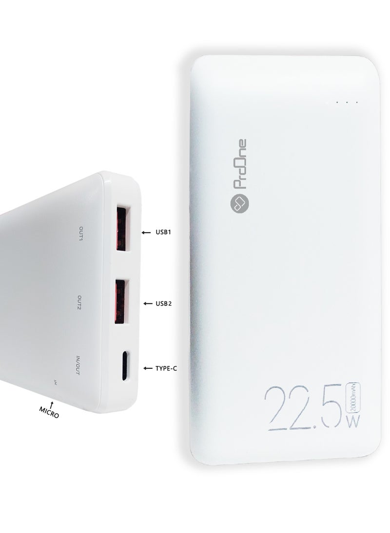 ProOne ProOne PPB5209 20000mAh Portable Power Bank – 18W Quick Charge (QC) 3.0 & Power Delivery (PD), 4-Port USB-C & USB-A  - Image 1