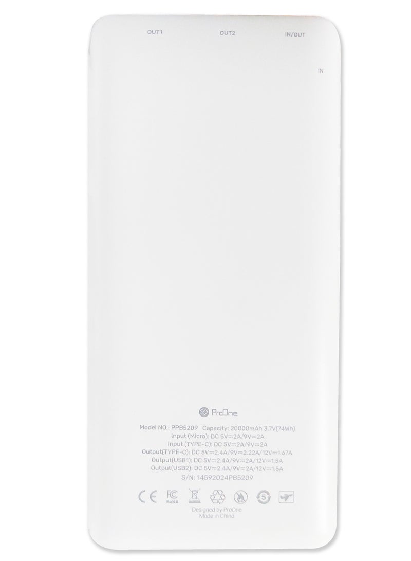 ProOne ProOne PPB5209 20000mAh Portable Power Bank – 18W Quick Charge (QC) 3.0 & Power Delivery (PD), 4-Port USB-C & USB-A  - Image 2