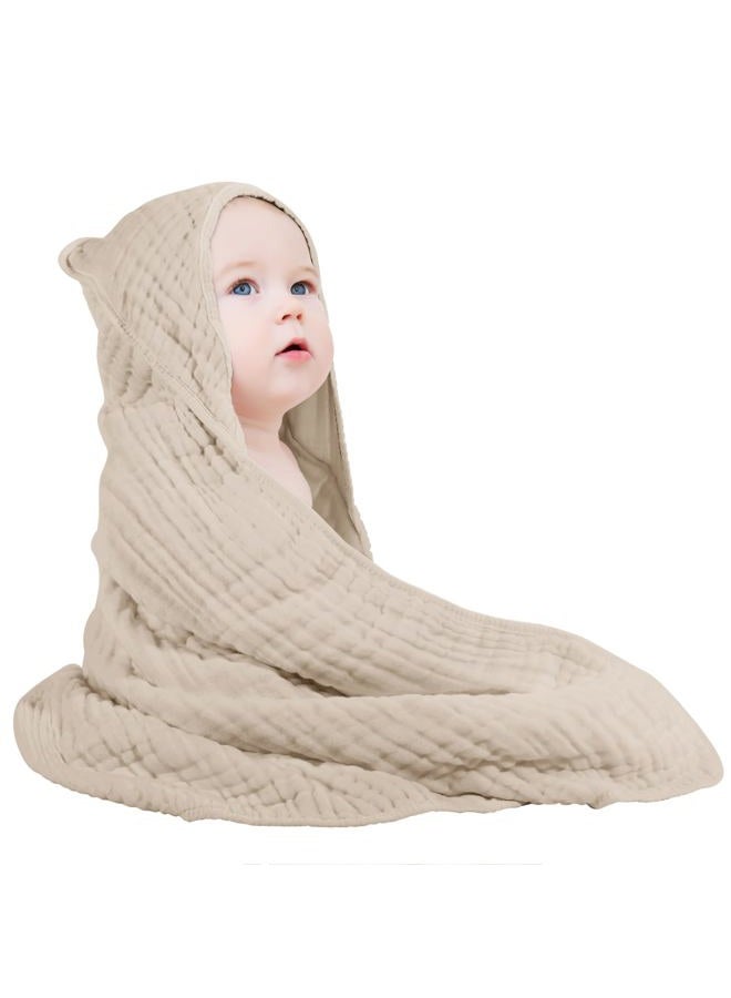 YOOFOSS Hooded Baby Towels for Newborn 100% Muslin Cotton Baby Bath Towel with Hood for Babies, Infant, Toddler and Kids, Large 32x32Inch, Soft and Absorbent Newborn Essential,Apricot - Image 1