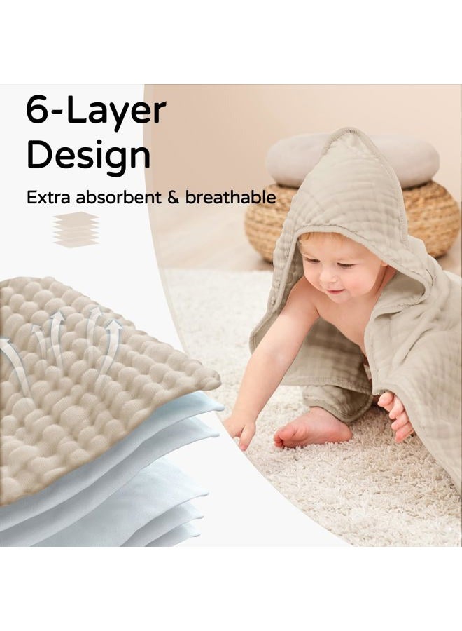 YOOFOSS Hooded Baby Towels for Newborn 100% Muslin Cotton Baby Bath Towel with Hood for Babies, Infant, Toddler and Kids, Large 32x32Inch, Soft and Absorbent Newborn Essential,Apricot - Image 4